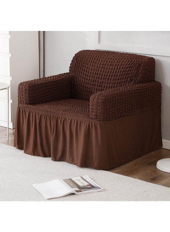 HOKIPO Elastic Stretchable Single Seater 280 GSM Turkish Bubble Sofa Frill Cover, Dark Brown (AR-4602-B3) - Image 1