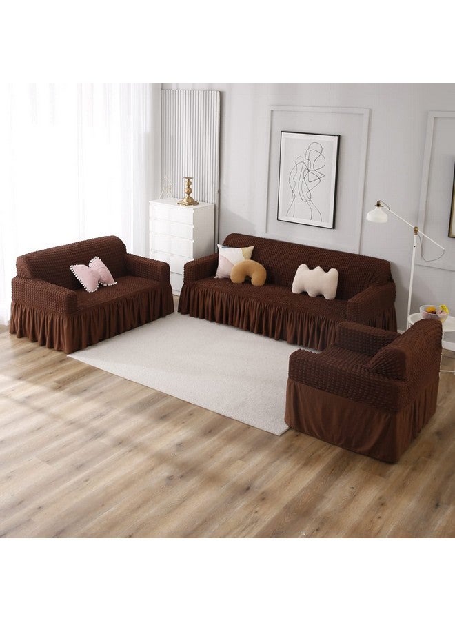 HOKIPO Elastic Stretchable Single Seater 280 GSM Turkish Bubble Sofa Frill Cover, Dark Brown (AR-4602-B3) - Image 4
