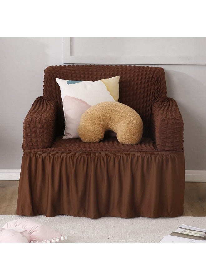 HOKIPO Elastic Stretchable Single Seater 280 GSM Turkish Bubble Sofa Frill Cover, Dark Brown (AR-4602-B3) - Image 2