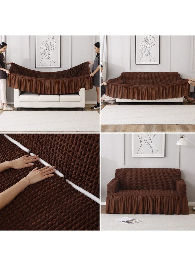 HOKIPO Elastic Stretchable Single Seater 280 GSM Turkish Bubble Sofa Frill Cover, Dark Brown (AR-4602-B3) - Image 3