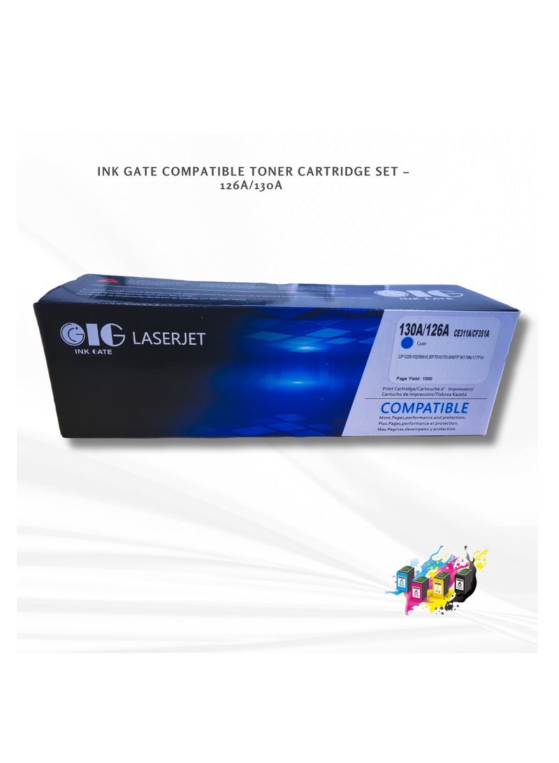 IG Compatible Cyan Toner Cartridge – 130A / 126A / CE311A / CF351A – For HP CP1025 / M176 / M177 & Canon LBP7010C / LBP7018C – Up to 1000 Pages - Image 1