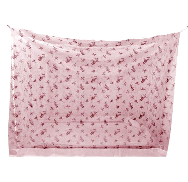 Ans Mosquito Net for Bed Floral with Cotton Border Free Air Flow (Pink, 6.5 x 8 ft Large Size Bed) - Image 3