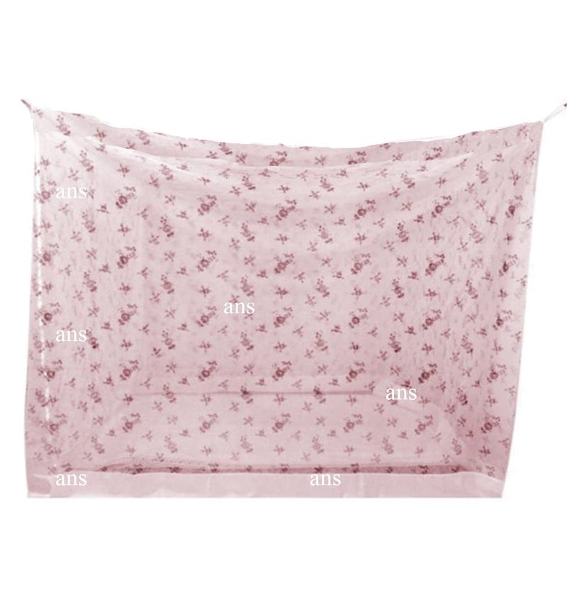 Ans Mosquito Net for Bed Floral with Cotton Border Free Air Flow (Pink, 6.5 x 8 ft Large Size Bed) - Image 1