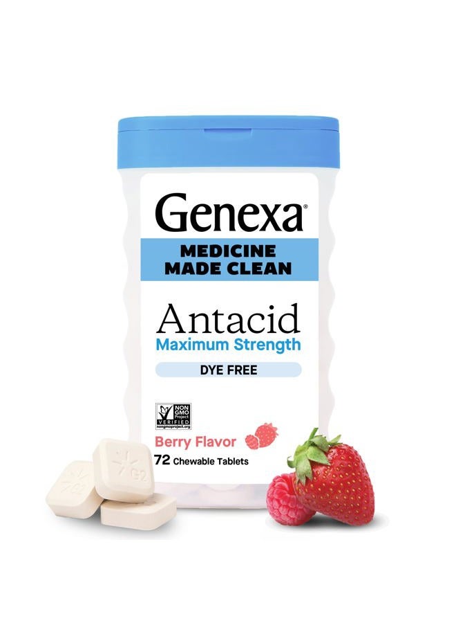 Genexa Clean Antacid Maximum Strength Chewable Tablets, Dye Free, 0% Artificial Additives, Calcium Carbonate Relief for Heartburn, Acid Indigestion, & Upset Stomach, Organic Berry Flavor, 72 ct - Image 1