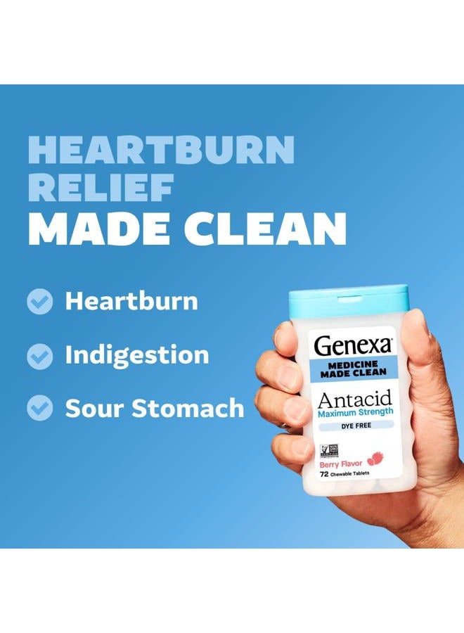 Genexa Clean Antacid Maximum Strength Chewable Tablets, Dye Free, 0% Artificial Additives, Calcium Carbonate Relief for Heartburn, Acid Indigestion, & Upset Stomach, Organic Berry Flavor, 72 ct - Image 5