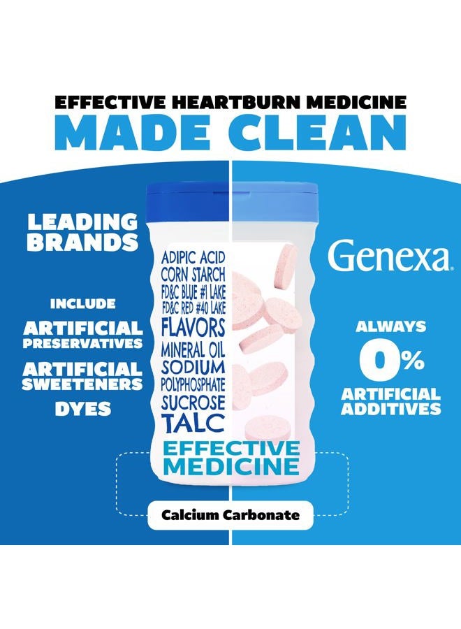 Genexa Clean Antacid Maximum Strength Chewable Tablets, Dye Free, 0% Artificial Additives, Calcium Carbonate Relief for Heartburn, Acid Indigestion, & Upset Stomach, Organic Berry Flavor, 72 ct - Image 3