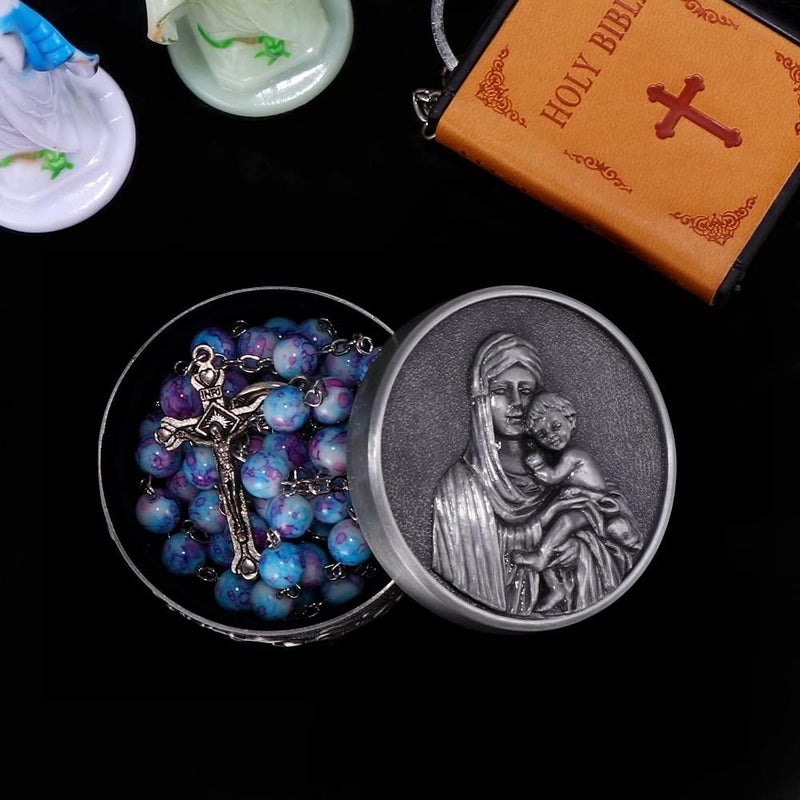 OEMOO Rosary Beads Catholic for Woman, Handmade Imitation Blue Purple Pearl Rosary Necklace, First Communion Gifts, Wall Crosses Christian Gifts - Image 2