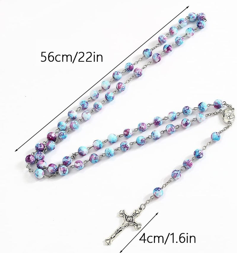 OEMOO Rosary Beads Catholic for Woman, Handmade Imitation Blue Purple Pearl Rosary Necklace, First Communion Gifts, Wall Crosses Christian Gifts - Image 5