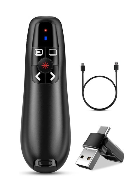 2-in-1 USB Type C Presentation Clicker, Clicker for PowerPoint Presentations, Rechargeable Wireless Presenter Remote, Pointer RF 2.4GHz USB PowerPoint Clicker Slide Advancer with Volume Control
