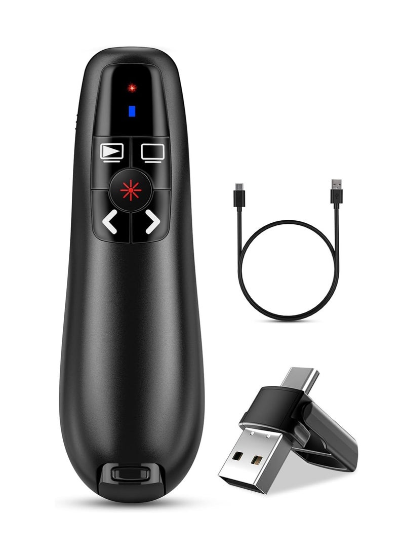 Fanski 2-in-1 USB Type C Presentation Clicker, Clicker for PowerPoint Presentations, Rechargeable Wireless Presenter Remote, Pointer RF 2.4GHz USB PowerPoint Clicker Slide Advancer with Volume Control  - Image 1