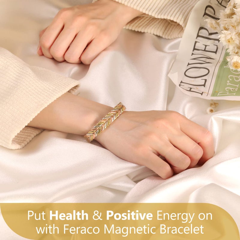 Feraco Pure Copper Bracelet for Women, Ultra Strength Magnetic Cuff Bangle with Neodymium Magnets, 99.99% Copper Jewelry Gift, Tricolor Braided - Image 3