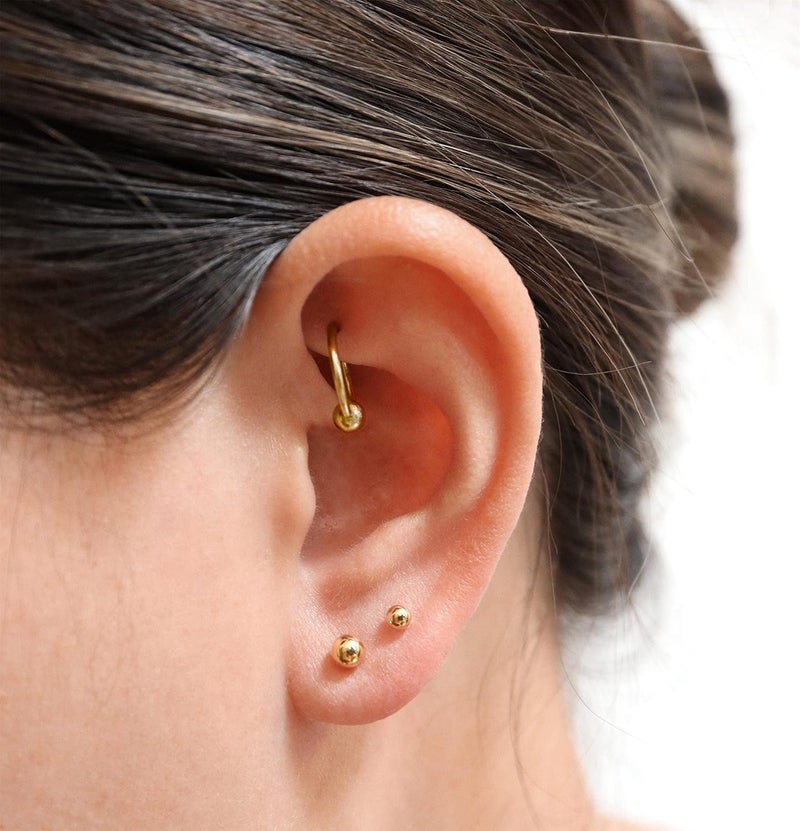 showself 14K Gold Filled Polished Small CZ Pearl Ball Stud Earrings Set for Women Men 20G Surgical Steel Hypoallergenic Piercing Studs for Sensitive Ear, Pack of 6 Pairs - Image 1