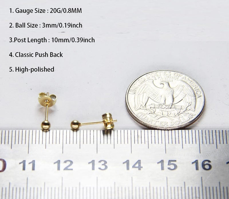showself 14K Gold Filled Polished Small CZ Pearl Ball Stud Earrings Set for Women Men 20G Surgical Steel Hypoallergenic Piercing Studs for Sensitive Ear, Pack of 6 Pairs - Image 3
