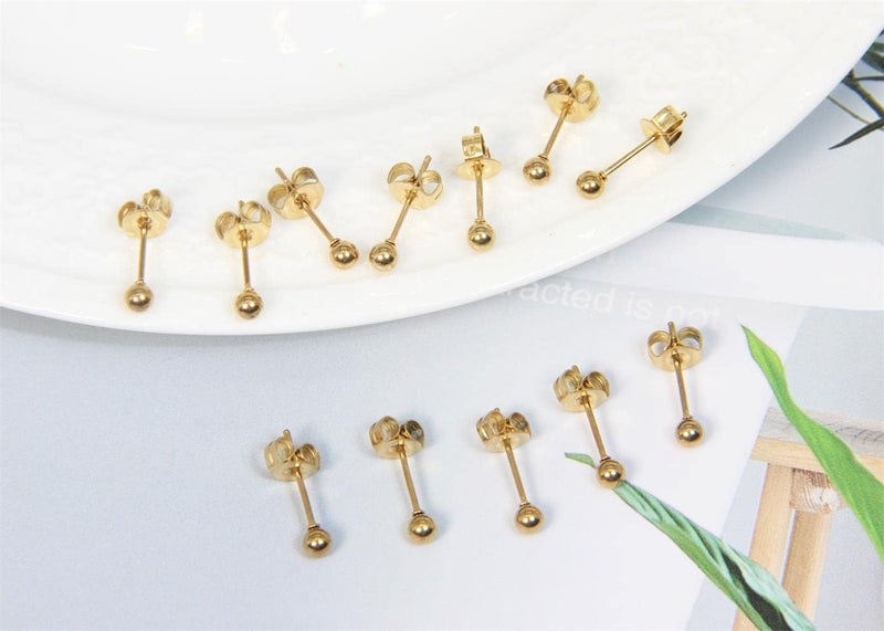 showself 14K Gold Filled Polished Small CZ Pearl Ball Stud Earrings Set for Women Men 20G Surgical Steel Hypoallergenic Piercing Studs for Sensitive Ear, Pack of 6 Pairs - Image 2
