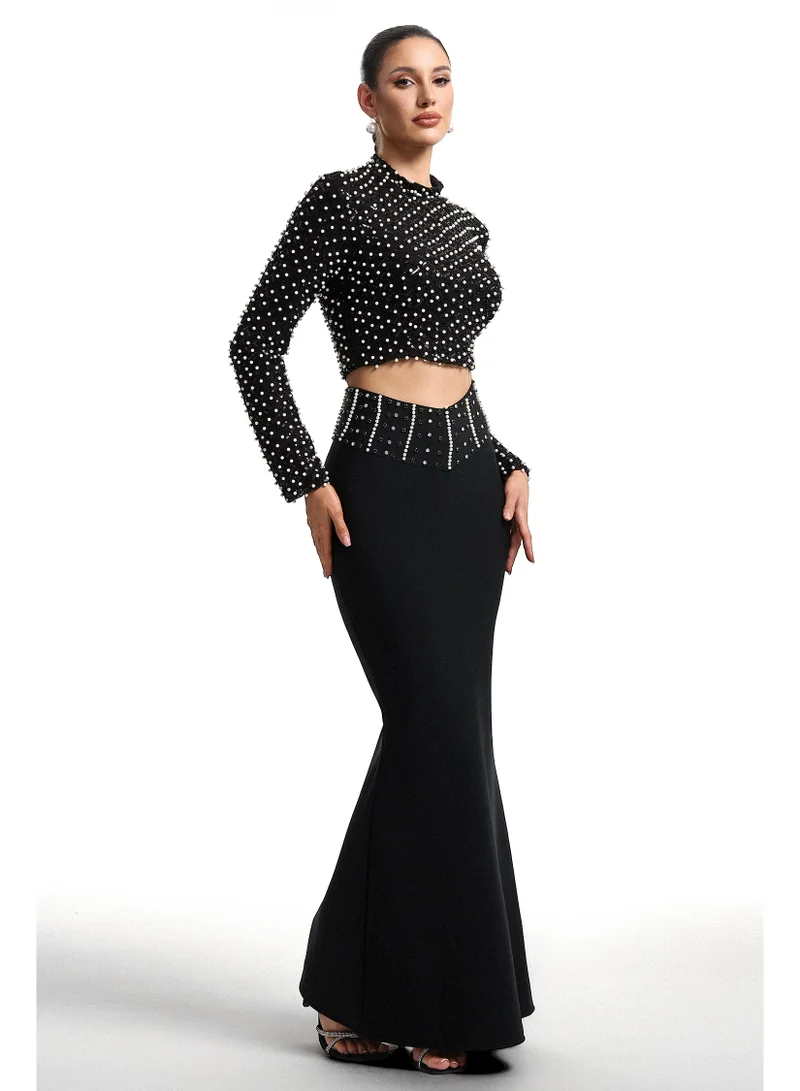 Bella Barnett Lesa Crew Neck Long Sleeve Rhinestone Two Piece Set