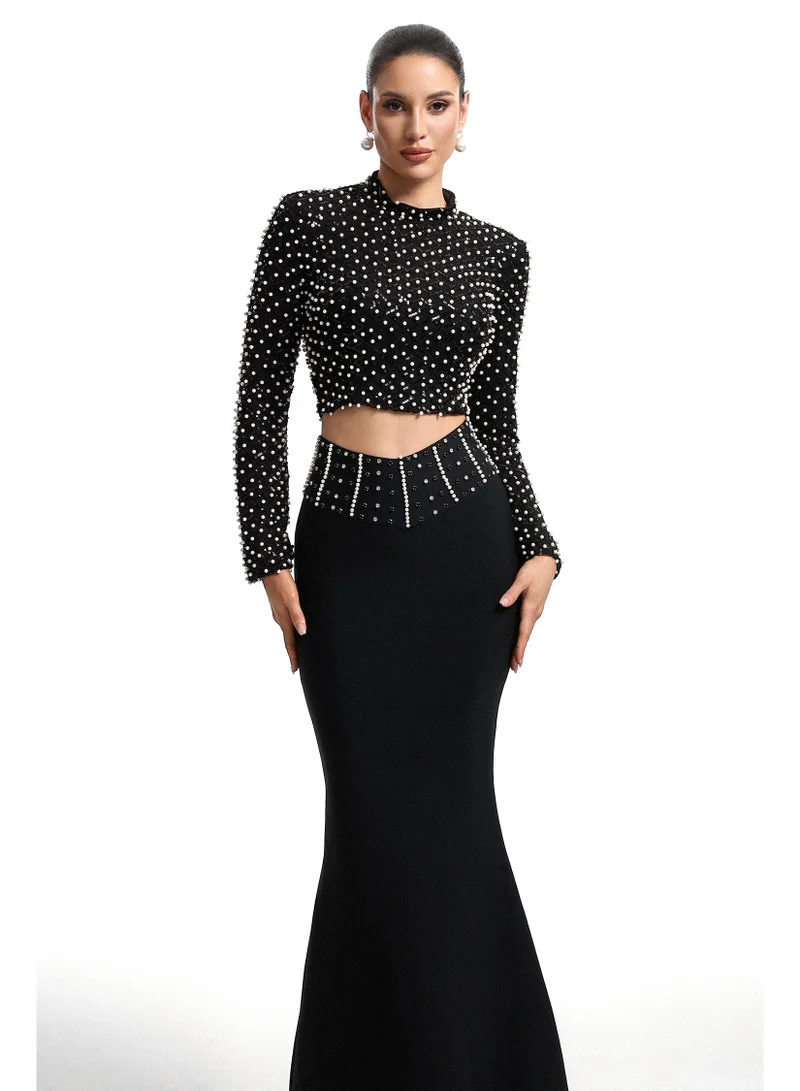Bella Barnett  Lesa Crew Neck Long Sleeve Rhinestone Two Piece Set for Women | Best Price UAE