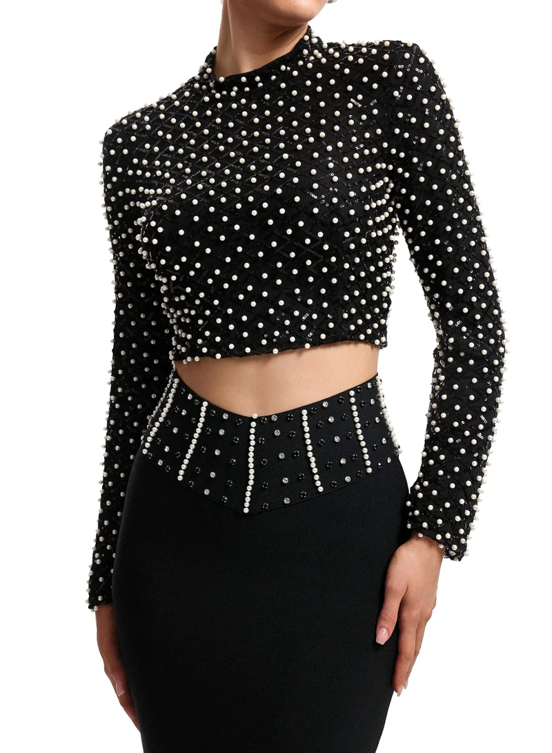 Bella Barnett  Lesa Crew Neck Long Sleeve Rhinestone Two Piece Set for Women | Best Price UAE