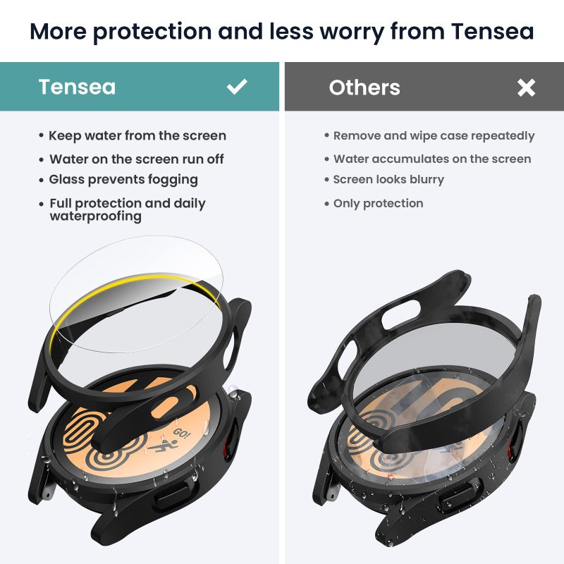Tensea Multipack for Samsung Galaxy Watch 5 44mm 2022 / Galaxy Watch 4 44mm 2021 Screen Protector Case Accessories, Hard PC Bumper/HD Anti-Fog Tempered Glass Protective Film, Face Cover Set - Image 3