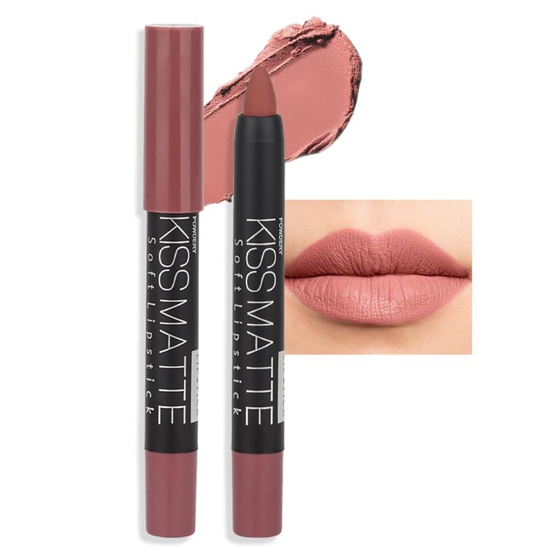 evpct DNM 1Pcs Nude Beige Matte Lipstick and Lip Crayon Liner Pencil Pen Set for Women Lip Stain Long Lasting Waterproof labiales mate magicos 24 horas originales pintalabios permanente 24 horas 05