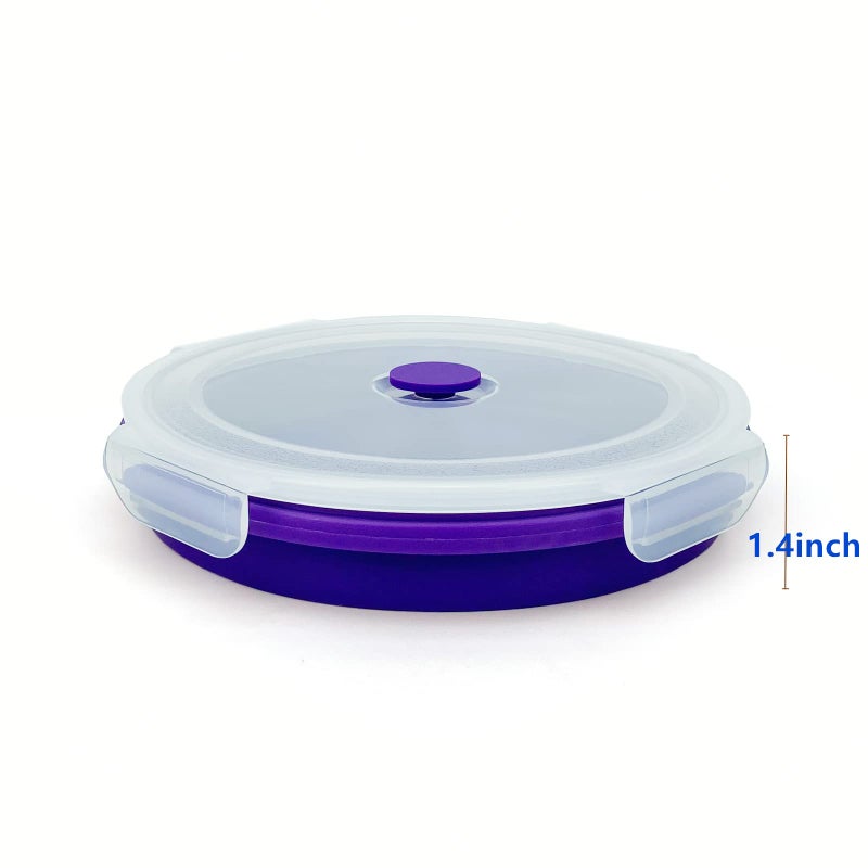 Lunbengo 1200ml Large Camping Bowl with Foldable Spoon  Collapsible Bowl With Lid  Silicone Bento Box  For Travel Camping Meal Prep & Food Storage  Microwave Dishwasher Safe  Purple - Image 4