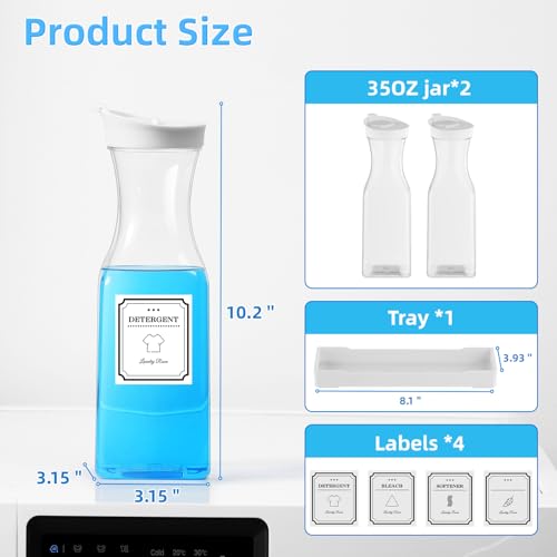 SUBEKYU Laundry Detergent DispenserLaundry Soap DispenserLiquid Laundry Detergent Container35OZ Fabric Softener Dispenser with Tray Laundry Room OrganizationExtra 4 LabelsWhite - Image 3