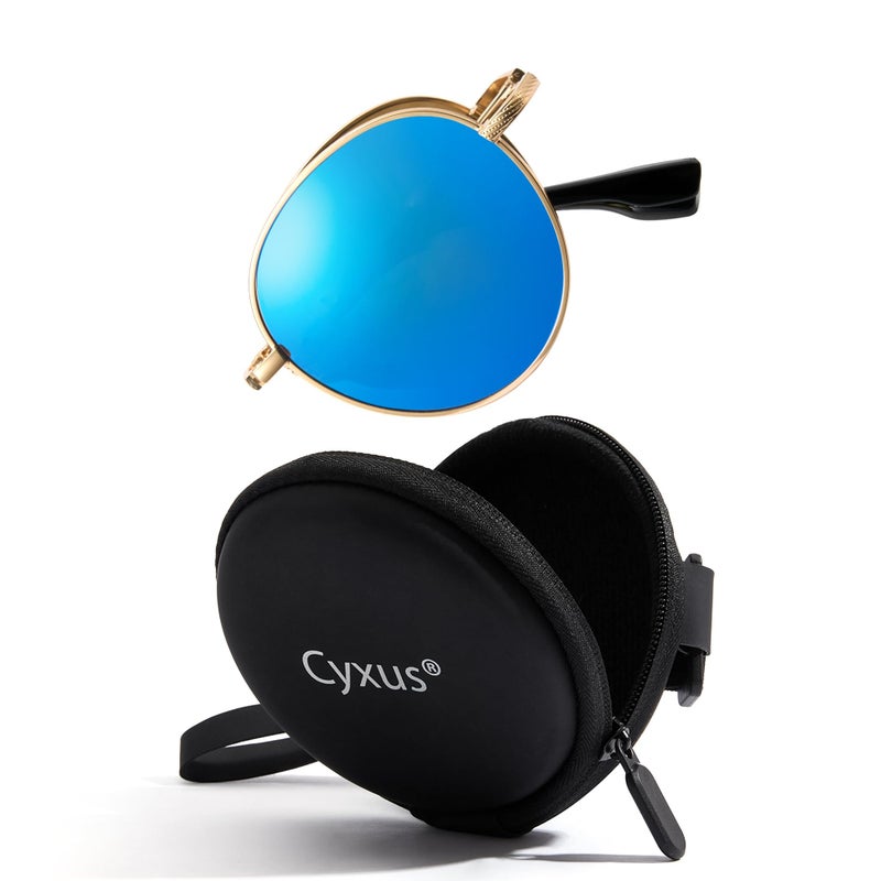 Cyxus Folding Sunglasses TR90 Frame UV400 Protection Ultralight Easy Carry Foldable Sunglasses For Women Men Blue - Image 2