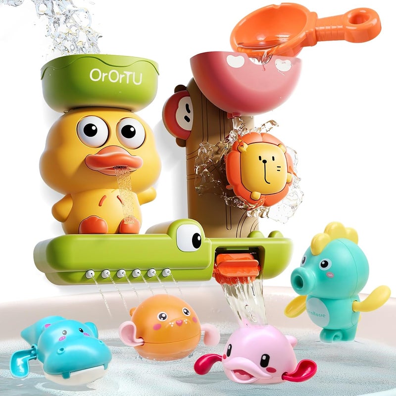OR OR TU Baby Bath Toys, Watermill Rotating Water Bath Toy with Suction Cups, Wind up Bath Toys Baby Shower Swimming  Toys - Image 1