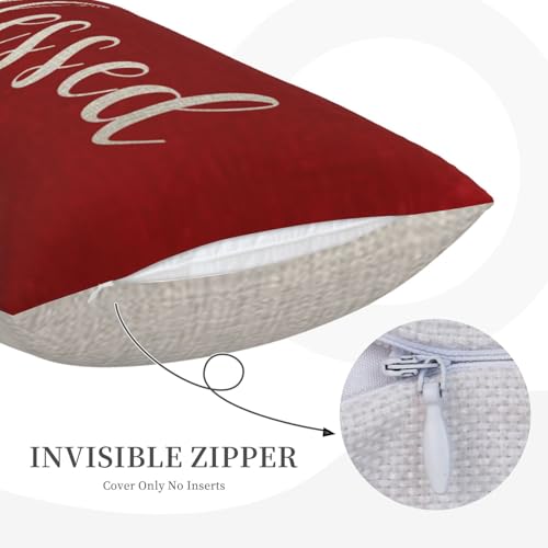 NIDITW Nice Gift Inspirational Blessed Words Waist Lumbar Red Cotton Linen Throw Pillow Case Cushion Cover for Sofa Home Christmas Decorative Oblong 12x20 Inches - Image 5