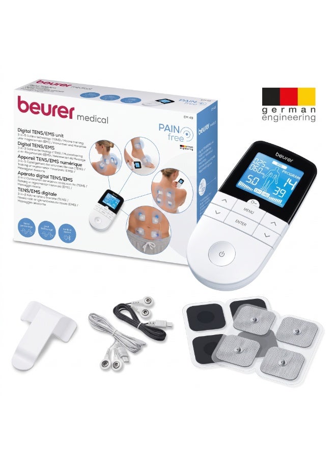 Beurer EM49 PainFree Digital TENS and EMS Machine Drug-free natural pain relief 3-in-1 pain relief, rehabilitation and massage 70 training programmes 2 channels 4 self-adhesive electrodes - Image 1