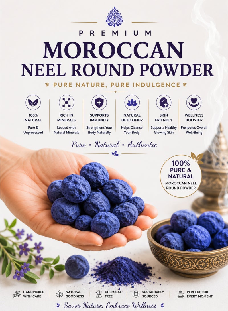 AL ZAHR Moroccan Neel Round Powder 500gm | High Quality, High Grade, 100% Pure Natural Moroccan Blue Nila Balls | Traditional Herbal Beauty Powder for Face Mask, Skin Care & Body Care | Chemical-Free - Image 2