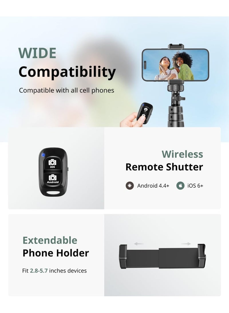 62" Extendable Phone Tripod & Selfie Stick – Wireless Remote, Adjustable Phone Holder, Compatible with iPhone, Android, and Cameras - Image 5