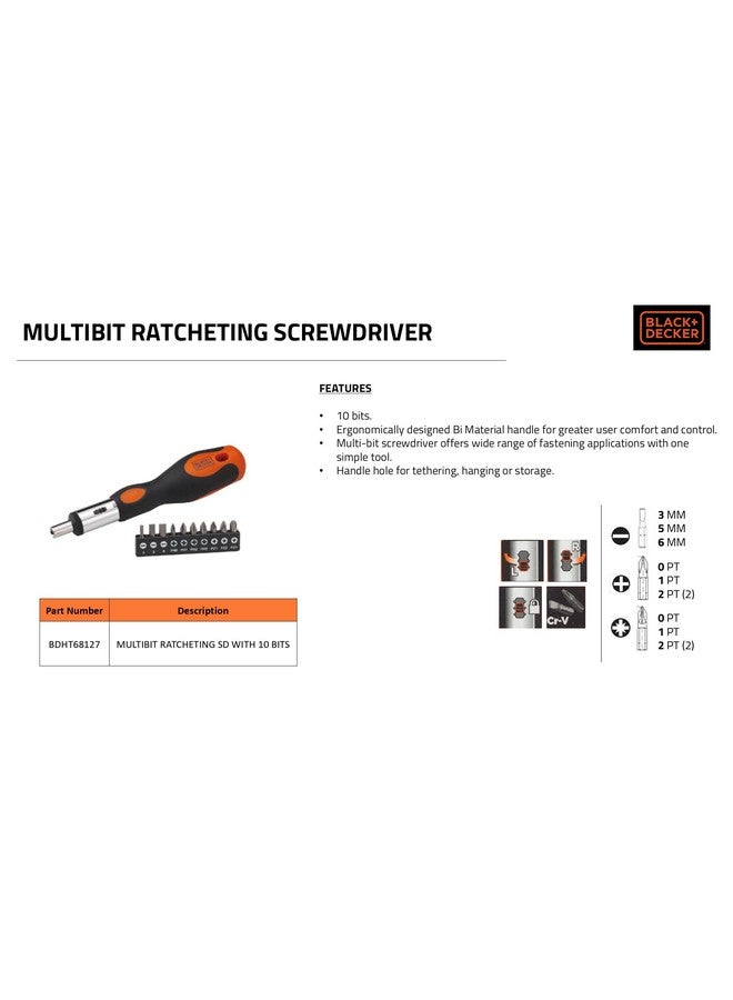 BLACK+DECKER BLACK+DECKER Phillips BDHT68127 Steel Multi-Bit Ratcheting SD - SL3SL5SL6Ph0Ph12xPh2PZ1PZ2PZ3 (24 cm) Set of 10 Pieces  - Image 5