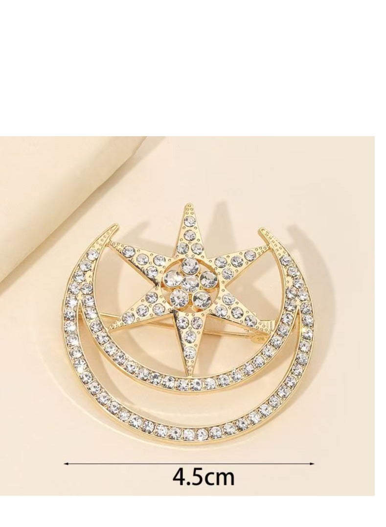 Brooch with Full Diamond-star&Moon - Image 1