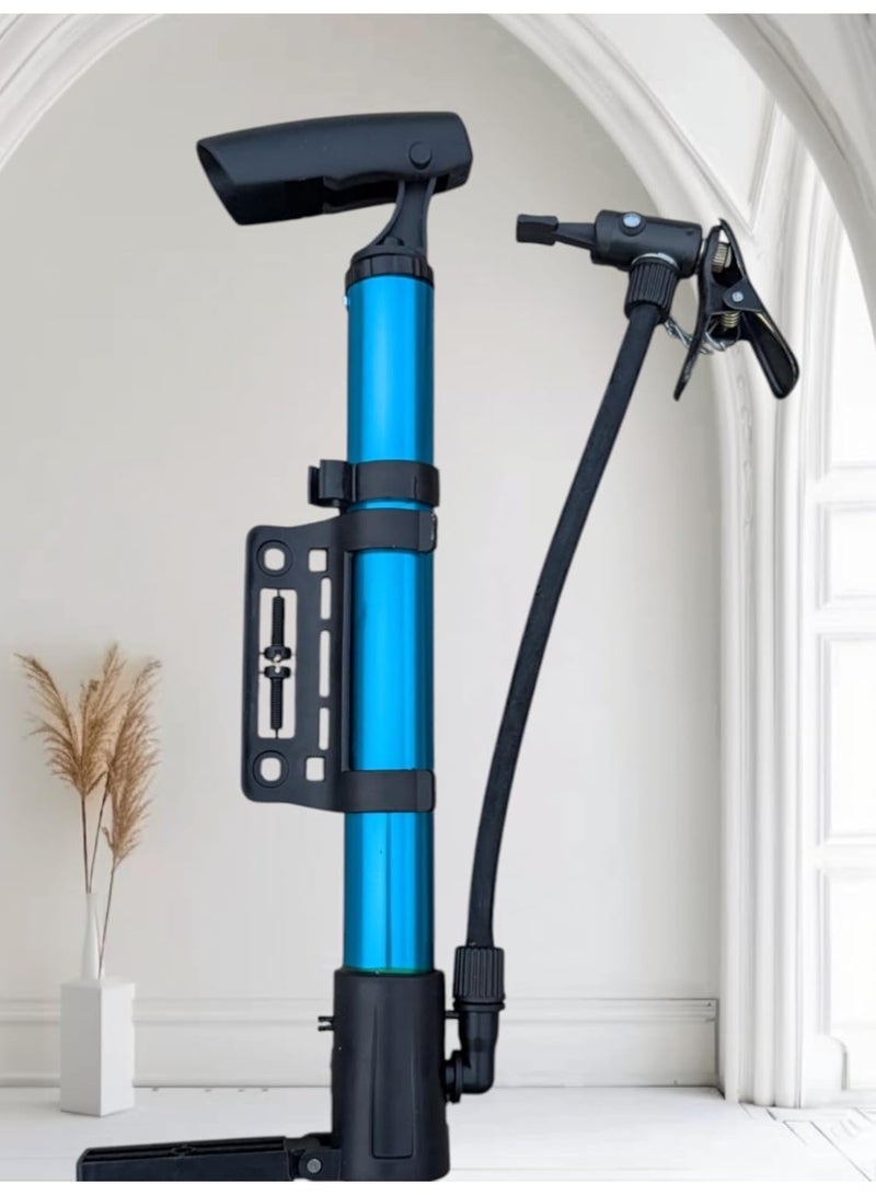 منفاخ للدراجة لون | ازرق | مضخه هوائية للدراجات + حامل للتركيب على الدراجة مزود بخرطوم ومناسب لجميع الاطارات والاستخدامات بطول 30 سم - Image 3