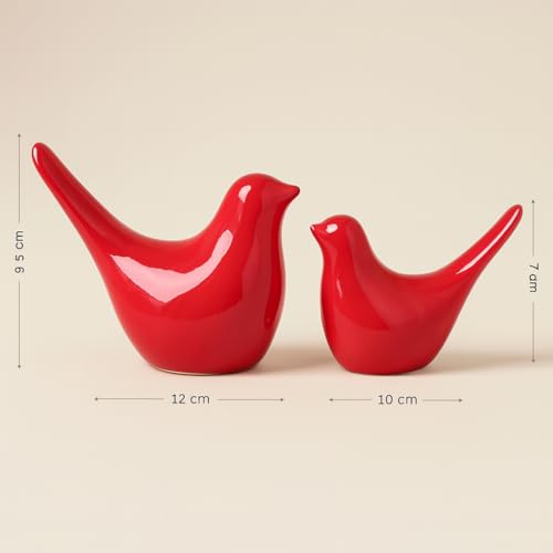 SRJANA Creative Red Glossy Ceramic Birds Figurines Home Decorations Accessories Party (Pack of 2, RED) - Image 4