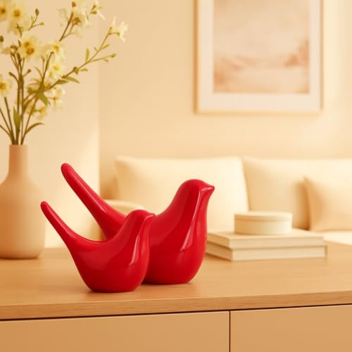 SRJANA Creative Red Glossy Ceramic Birds Figurines Home Decorations Accessories Party (Pack of 2, RED) - Image 3