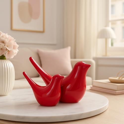 SRJANA Creative Red Glossy Ceramic Birds Figurines Home Decorations Accessories Party (Pack of 2, RED) - Image 5