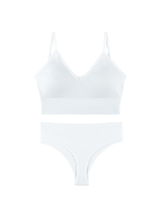 Cotton Female Underwear Set Short skin care kits Ribbed Brassiere Sexy Thong Low Waist Panties Women Seamless Bra Lingerie Set 