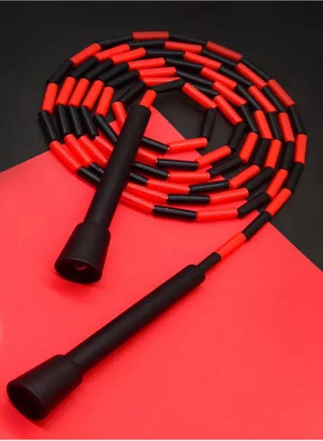 Generic 1-Piece Soft Beaded Jump Rope Black/ Red 9feet  - Image 2