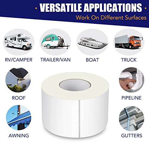 Ramkle RV Roof Tape, 4 Inch x 50 Feet RV Sealant Tape, UV & Waterproof RV White Seal Tape for RV Repair, Window, Boat Sealing, Truck and Trailer Roof Sealant, Stop Camper Roof Leaks - Image 4