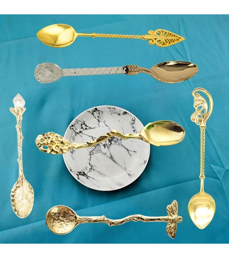 Bronze Six Piece Vintage Coffee Spoon Set Home Restaurant Gift - Image 5