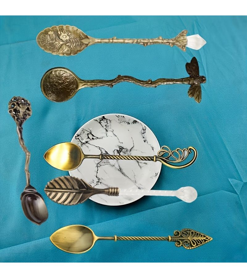 Bronze Six Piece Vintage Coffee Spoon Set Home Restaurant Gift - Image 2