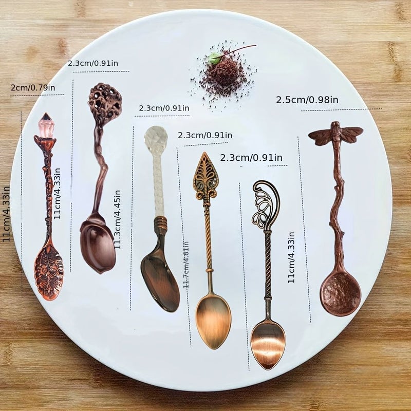 Bronze Six Piece Vintage Coffee Spoon Set Home Restaurant Gift - Image 3