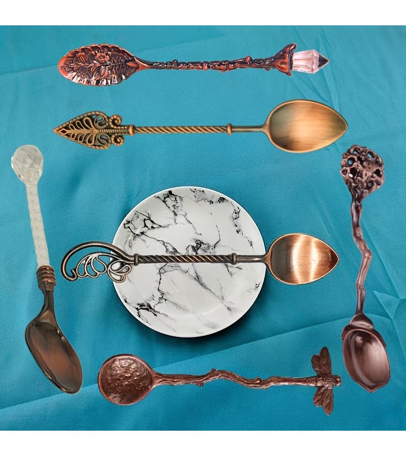 Bronze Six Piece Vintage Coffee Spoon Set Home Restaurant Gift - Image 1