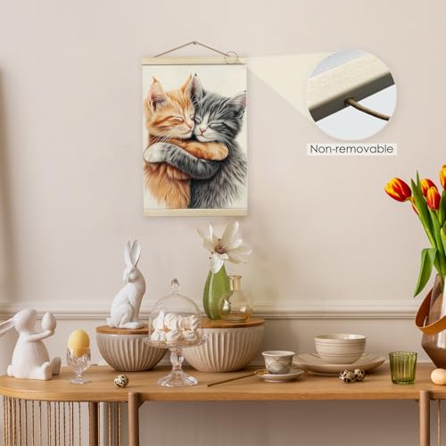 Giosve Cat Wall Art Framed Decor, Cute Cat Poster, Cute Canvas Wooden Frames Poster Hanging Wall Art Decor for Home Bedroom Living Room, 12x16 inch - Image 3