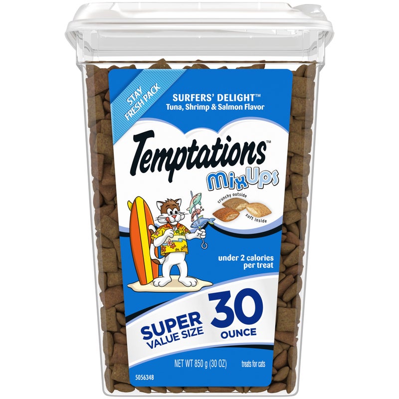 Temptations MixUps Surfer's Delight Flavor Crunchy and Soft Cat Treats, 30 oz. Tub - Image 1