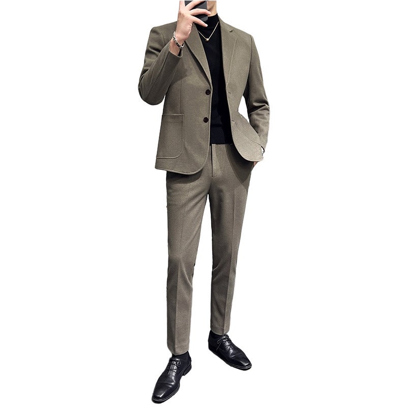 Mens Wool Blazer Autumn Winter Thick Korean Casual Suit Jacket Grey