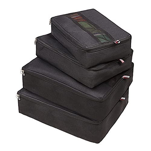 IMAWORKS 4 Set Travel Organizer Pouch Packing Cubes Luggage Organiser Set Clothes Space Savers Bags (2 Large, 1 Medium and 1 Small Cube) Black, Laminated Fabric - Image 1