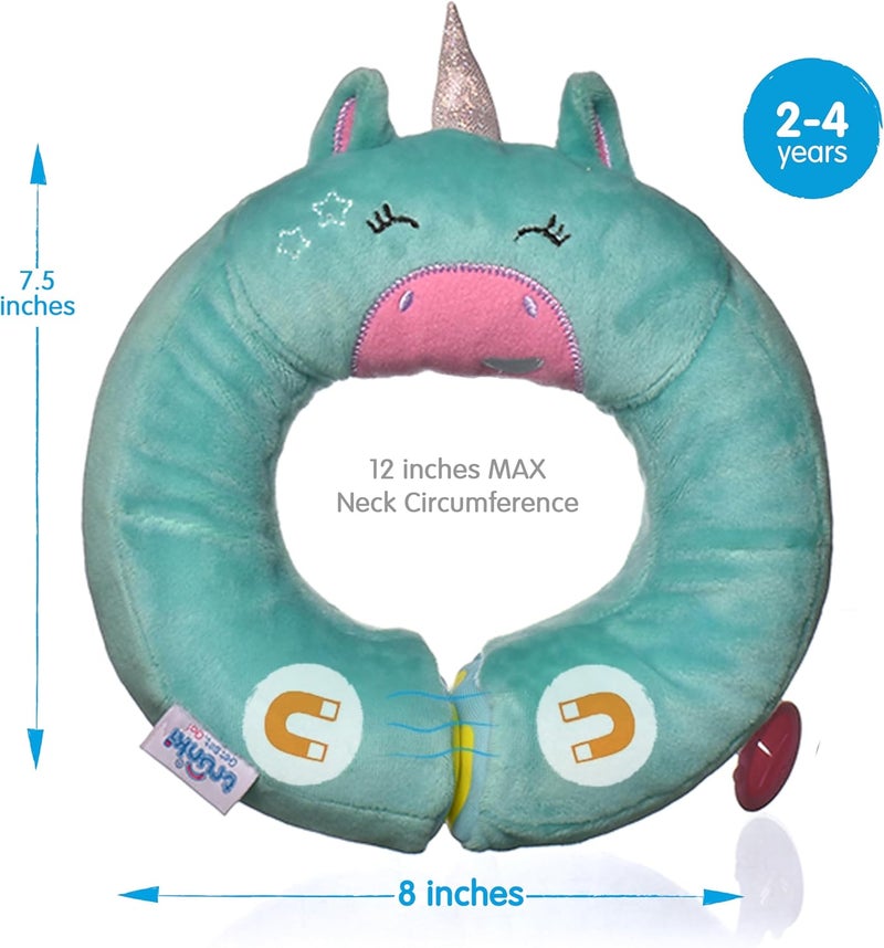 trunki Kid's Travel Neck Pillow and Chin Rest | Support Sleepy Heads in The Car Seat, Plane, Bike or Pram | Yondi Small UNA Unicorn (Turquoise) - Image 2