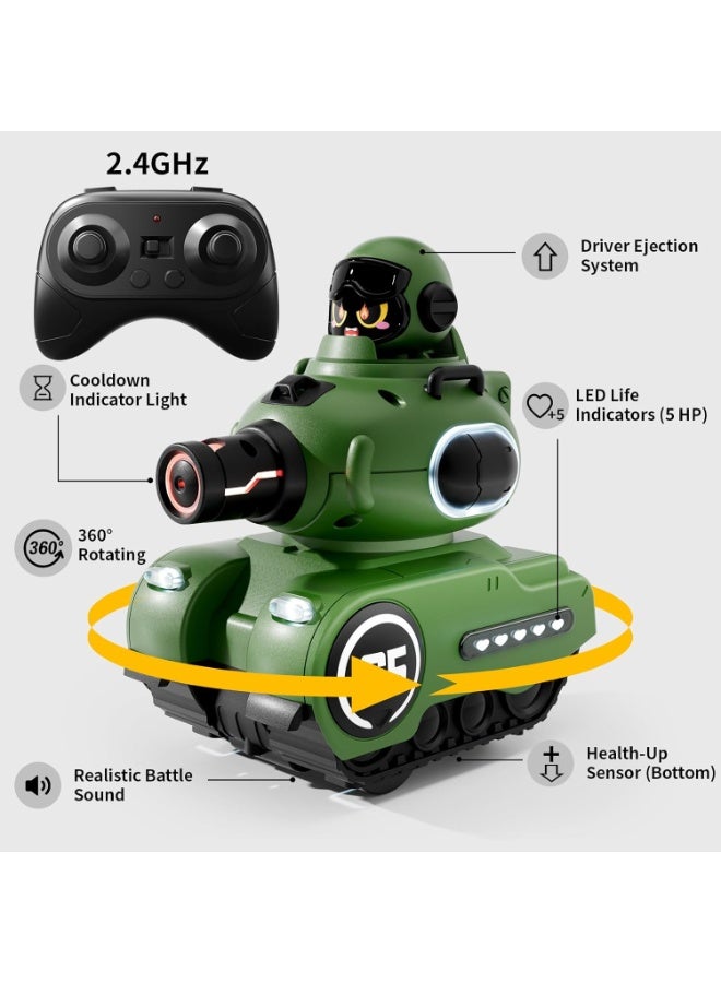 BlueFire 2 Pack RC Battle Tanks with Laser Tag & Infrared System – Rechargeable Cartoon Remote Control Army Tanks with Driver Ejection, LED Health Bar, Lights & Sounds – Safe Indoor Military Toys for Boys & Girls Ages 6–12, Birthday & Christmas Gift Set - Image 2
